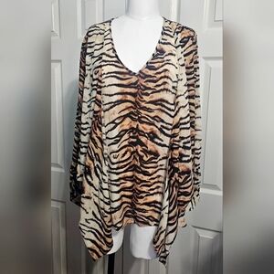 Lola & Sophie New York Long Sleeve Tiger Print Mobwife Blouse Large